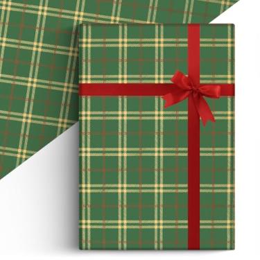 Imagem de Boerni Papel de embrulho simples festivo elegante clássico xadrez xadrez verde esmeralda e tartã vermelha 4 folhas 69,8 x 50 cm - embrulho de presente de luxo para aniversário, feriado masculino