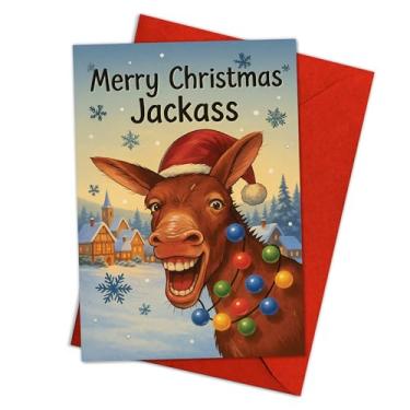Imagem de Cartão de Natal engraçado (13,5 x 20,32 cm) para adultos, feliz Natal Jackass, hilariante burro, cartão de Natal ofensivo rude para amigos, colegas de trabalho ou Papai Noel secreto com humor negro