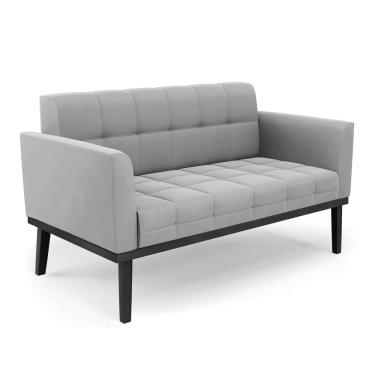 Imagem de Sofá Namoradeira 2 Lugares Base de Madeira Preto Elisa Suede Cinza D03 - D'Rossi