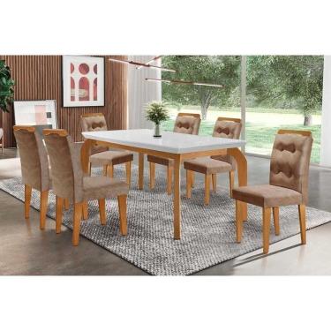 Imagem de Sala De Jantar Completa Londrina C-tampo Madeirado Canto Reto 180x90cm E 6 Cadeiras Imperatriz Imbuia - Veludo Capuccino - Rufato