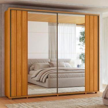 Imagem de Guarda-roupa Casal Dalí Ripado Com Escada 2 Portas 8 Gavetas 2 Portas C/ Espelho - 7 Decor Cinamomo