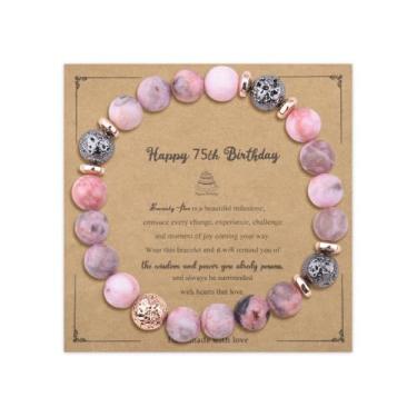 Imagem de Pulseira de feliz aniversário de 75 anos para mulheres, presentes de aniversário de 75 anos para mãe, avó, pulseira de contas de pedra natural para avó, aniversário, presente de Natal para tia esposa