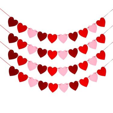 Imagem de Guirlanda de coração de feltro vermelho escuro e rosa pré-amarrada, pacote com 40 - sem faixa de dia dos namorados DIY para decorações de festa romântica, decorações românticas de casamento I Love You