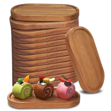 Imagem de LECEHIVO 14 bandejas de madeira de acácia, tábua de servir para aperitivos de 25,4 cm, travessa de madeira, conjunto de pratos ovais de madeira para charcutaria, sobremesa, frutas, festas e