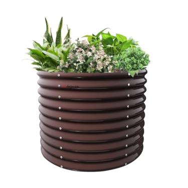 Imagem de A ANLEOLIFE Canteiros de jardim elevados galvanizados extra altos de 76 cm ao ar livre, caixas redondas de metal de 0,9 x 0,8 m para plantar vegetais, flores, frutas, configuração ecológica e fácil