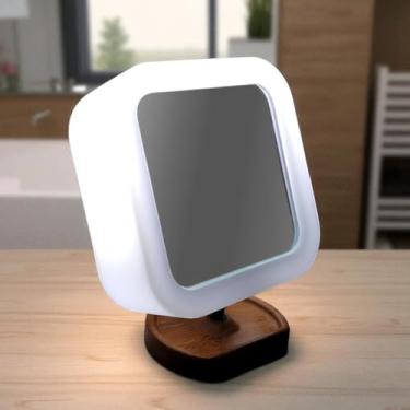 Imagem de Espelho Maquiagem Iluminado Articulado com Aumento Base de Madeira
