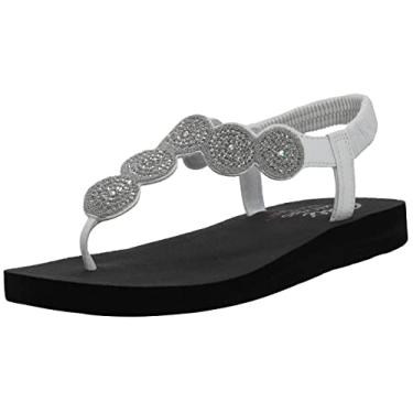Imagem de Skechers Sandália de dedo feminina de strass circular com estrelas e brilhantes, Branco, 36