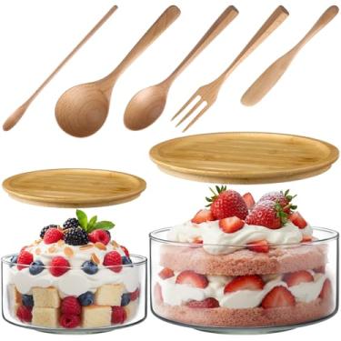 Imagem de Qinyoung Pacote com 2 tigelas grandes com tampas de vidro transparente de 22 cm e 17 cm, tigela grande de salada para bolo, assar, sobremesa, frutas e festas, faça você mesmo, com 5 peças de