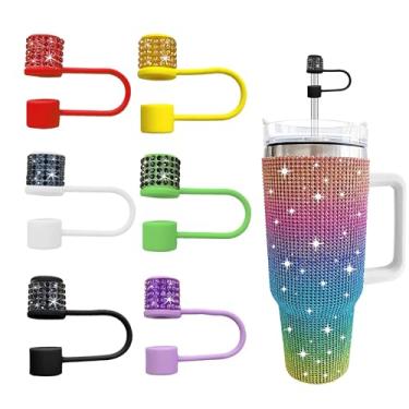 Imagem de JIASHEBDE Conjunto de acessórios para Stanley Cup, 6 peças, capa de canudo de diamante brilhante, tampa de canudos para Stanley 30 e 1,134 g com copos, acessórios de tampa de 1 cm para copo (cor E, 6