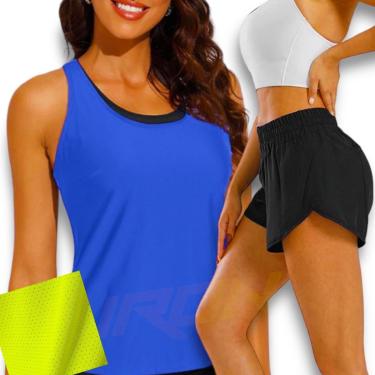 Imagem de Conjunto Camiseta REGATA DRY FITNESS + Short TACTEL FEMININO Yoga Academia Corrida PLT 592-Feminino