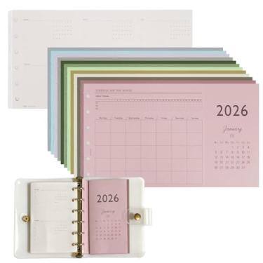 Imagem de Koqye Kit de refil de agenda mensal A7 2026, dobrável, 12,7 x 7,8 cm, refis mensais coloridos de janeiro a dezembro de 2026 com objetivos, listas de tarefas, notas, para organização de planejamento