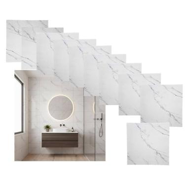 Imagem de Placa Adesiva Papel Parede Autocolante Kit 10 Marmore Falso Decoraçao Sala Estar Quarto Cozinha Banheiro Obra Reforma