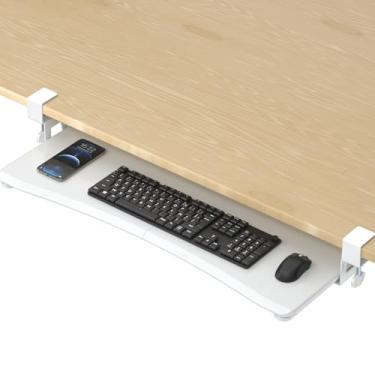 Imagem de suptek Bandeja de teclado grande embaixo da mesa com suporte de grampo C, bandeja de teclado e mouse de computador, 34 (38 incluindo braçadeiras) x gaveta de computador plataforma deslizante de 30 cm