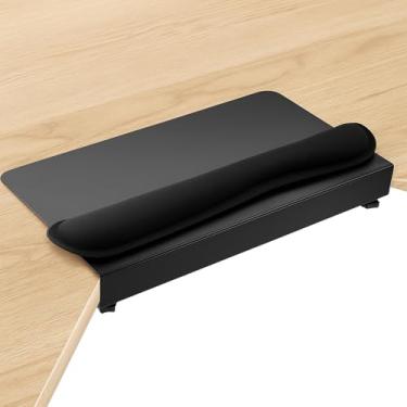 Imagem de AceOrbit Conector de mesa de canto de 43 cm, extensor de plataforma de mesa L para montagem sob bandejas de teclado em estações de trabalho para aumentar o espaço com descanso de pulso para teclado