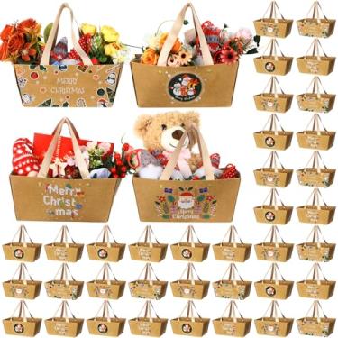 Imagem de Pinkunn 48 peças de cesta de Feliz Natal para presentes, vazia, faça você mesmo, cestas de presente a granel com alças, bandejas de mercado com alças, 4 designs para embalagens, festa de casamento