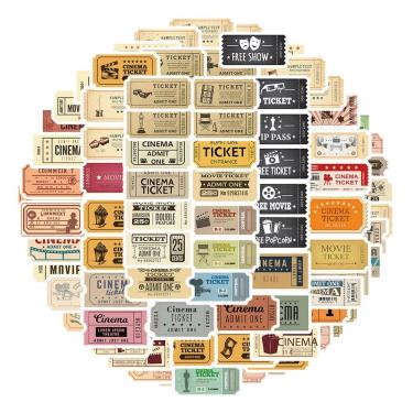 Imagem de Pacote de adesivos: 81 unidades de ingressos de cinema clássicos, estilo anime retrô