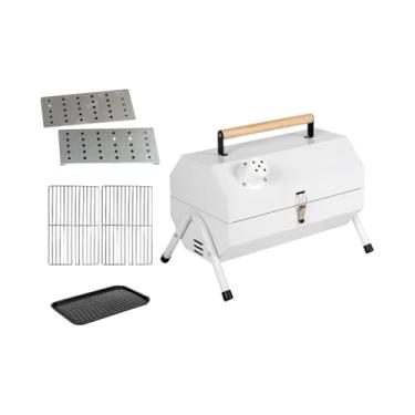 Imagem de Bothyi Churrasqueira portátil Churrasqueira dobrável Acessórios multifuncionais Fogão de churrasco ao ar livre Forno de mesa para assar para quintal de, Branco com Grelha