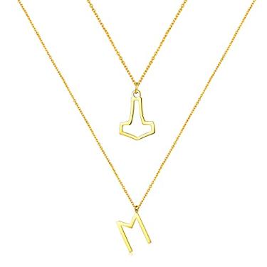 Imagem de 2 peças de pingente Mjolnir de martelo de Thor + The Elder Futhark Runes Mjolnir para mulheres, colar viking, banhado a ouro 18K, fé pagã nórdica, presentes delicados, Metal