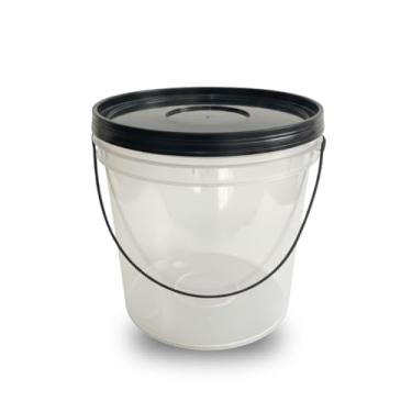 Imagem de Balde 3.2 Litros Transparente com tampa lacre e alça plástica preta | Para armazenar alimentos e ingredientes | KIT 05 PEÇAS