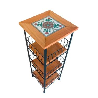 Imagem de Fruteira de chão 3 Cestos Organizadora Porta Filtro Ferro com Pintura Eletrostática Anti Ferrugem e Madeira Maciça Para 150kg (B3)