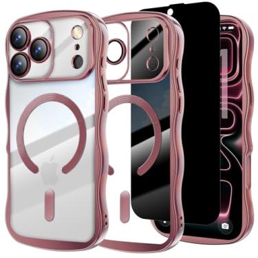 Imagem de Misscase Capa projetada para iPhone 17 Pro Max de 6,3 polegadas, com protetor de tela de privacidade*1, linda capa com moldura ondulada com protetor de lente de câmera, compatível com MagSafe Plating