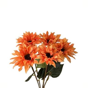 Imagem de Floral Kingdom Pacote com 5 girassóis artificiais, laranja de 58 cm, flores artificiais de toque real para decoração de casa, centros de mesa e arranjos de vasos altos
