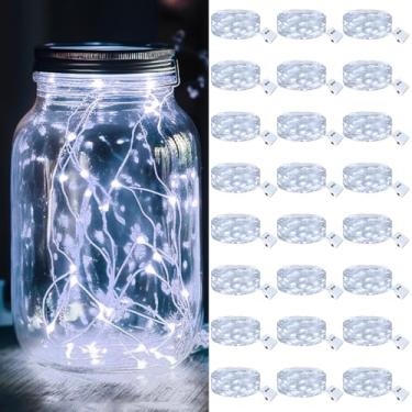 Imagem de kolpop Pacote com 24 luzes LED de fada operadas por bateria com 3 modos, mini luzes cintilantes alimentadas por bateria à prova d'água para festas de potes de pedreiro de Natal, branco frio