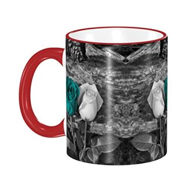 Imagem de Ourdovi Caneca de café expresso de cerâmica cinza azul-petróleo, caneca de cerâmica revestida DIY, para café, sopa, chá, leite, latte, cacau quente, colorido divertido 350 ml