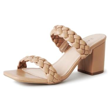Imagem de J. Adams Stormi Mules Sandálias femininas de salto baixo com bico quadrado e faixa dupla, Braid Nude, 39
