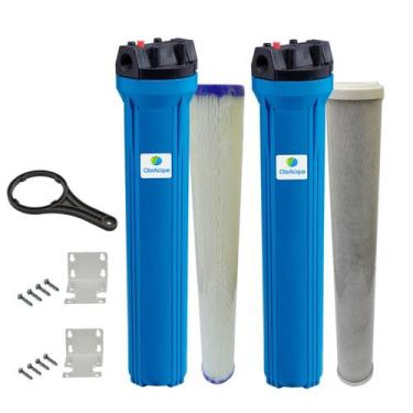 Imagem de Kit 2 Filtros completos 20" para Poço Artesiano Carvão e Polipropileno
