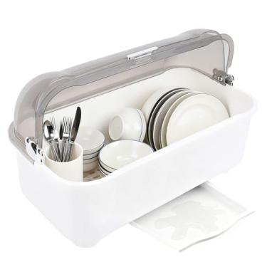 Imagem de Escorredor de louça com tampa balcão de cozinha multifuncional com economia de espaço, suporte para secadora organizador extra grande Incanus