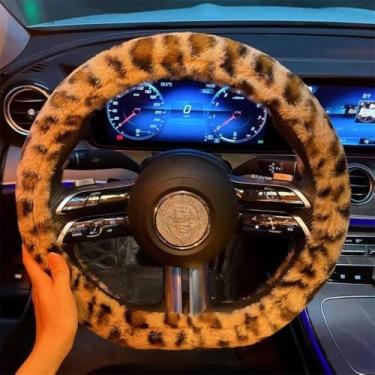Imagem de Capa de volante de carro com estampa de guepardo de leopardo macio com anel de borracha interno, ajuste confortável, protetor de roda interior automotivo de 38 cm, acessórios para carro (tipo D)