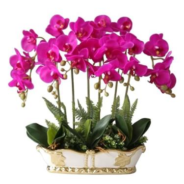Imagem de LMJYU Flores artificiais Phalaenopsis com vaso de cerâmica Flor artificial 43 cm Orquídea artificial artificial artificial de poliuretano orquídeas modernas
