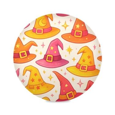 Imagem de Wassud Jogo americano chapéu de bruxa tapetes de mesa redondos para cozinha e jantar tapetes laváveis resistentes ao calor decoração de mesa 39 cm