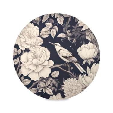 Imagem de Wassud Jogo americano flores brancas e pássaros tapetes de mesa redondos para cozinha e jantar tapetes laváveis resistentes ao calor decoração de mesa 39 cm
