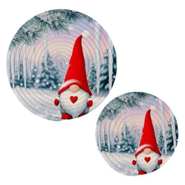 Imagem de Wassud Lindo conjunto de tripé de gnomo para pratos quentes, suportes de panela redondos, almofadas quentes de algodão, porta-copos elegantes, decoração de cozinha e acessórios, 2 peças