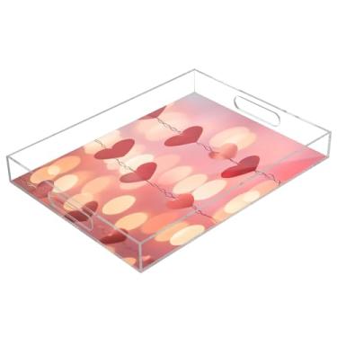 Imagem de STAYTOP Bandeja acrílica para servir Dia dos Namorados corações vermelhos 15,7 x 11,20 cm, bandejas decorativas à prova de derramamento, organizador de bancada para café da manhã, chá, comida
