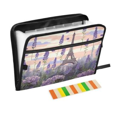 Imagem de Wassud Torre Eiffel Lavanda 13 bolsos organizador de arquivos sanfonado pastas de arquivos expansíveis com abas e adesivos, tamanho carta A4 papel recibo documento pasta organizador para viagem de