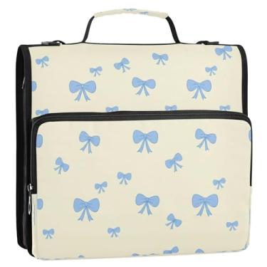 Imagem de Wassud Fichário azul claro com zíper com 3 anéis com alça de ombro e alça de vários bolsos portfólio expansível organizador de pastas de arquivos