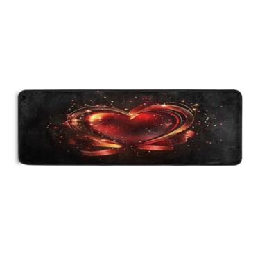 Imagem de Burbuja Tapete de corredor coração vermelho dos namorados 61 x 183 cm, tapete lavável antiderrapante com suporte de borracha, tapete para sala de estar, corredor, decoração de casa
