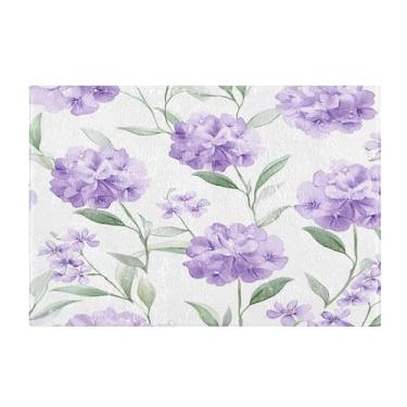 Imagem de Burbuja Tapete de banho de flores roxas, tapete de banheiro absorvente extra macio com suporte antiderrapante para banheiro, banheira, chuveiro, 41 x 61 cm