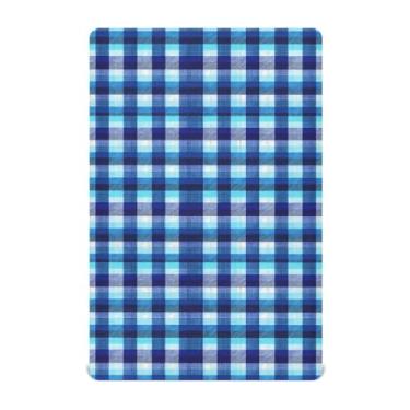 Imagem de CEBUGI Lençol de berço elástico para bebês meninos e meninas, com estampa de guingão azul, portátil, pacote N Play, lençol com elástico para crianças, material neutro, ultra macio, colchão infantil