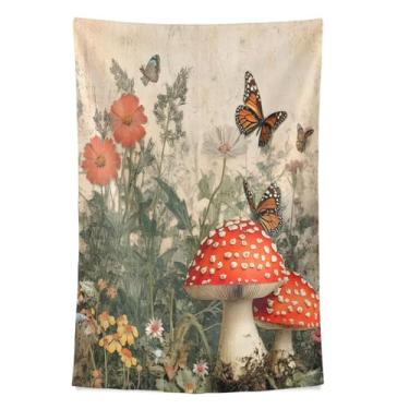 Imagem de STAYTOP Tapeçaria de parede de cogumelos selvagens tapeçarias para decoração de casa decoração de dormitório sala de estar quarto tapete de parede (60×40in)