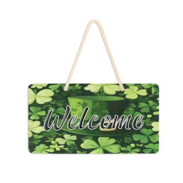 Imagem de Burbuja Placa de boas-vindas de trevo de chapéu de São Patrício para porta da frente, placa de boas-vindas de PVC para pendurar na parede, decoração de férias, 15 x 28 cm