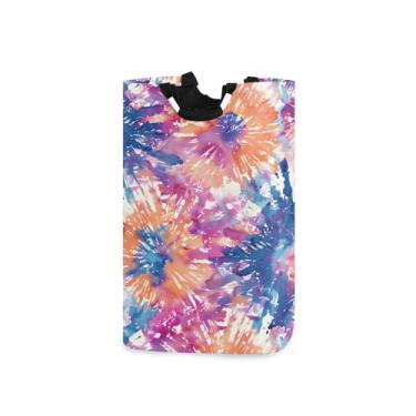 Imagem de CEBUGI Cesto de lavanderia colorido Tie-dye com alças cesto de roupa suja dobrável para roupas, quarto, banheiro, dormitório