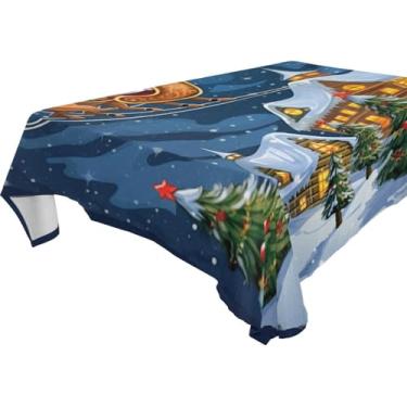 Imagem de YETTASBIN Toalha de mesa quadrada Christmas Village, impermeável, resistente a manchas, lavável de poliéster para piquenique, jantar, férias, cozinha, festa, decoração, 137 x 137 cm