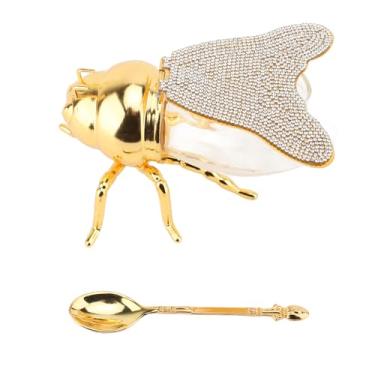 Imagem de Caixa de especiarias em forma de abelha, estrutura de vidro e metal, versátil, frasco de condimentos, recipiente de tempero, suprimentos de cozinha para café, buffet, festa