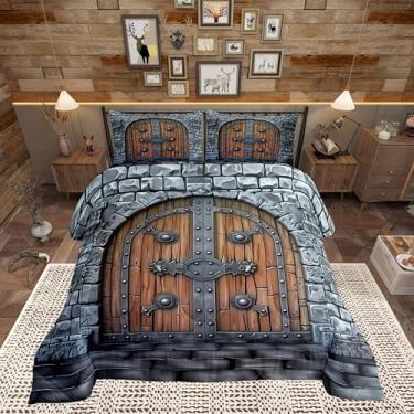 Imagem de Castle Walls Conjunto de edredom solteiro, temática medieval, coleção de cama macia, estilo cavaleiro, para quarto de meninos e meninas, 2 peças