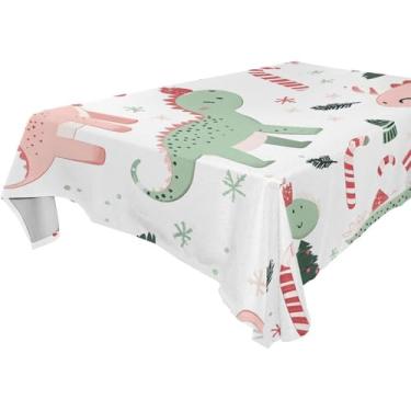 Imagem de YETTASBIN Toalha de mesa quadrada de dinossauros de Natal, à prova d'água, resistente a rugas, lavável para piquenique, jantar, férias, cozinha, festa, decoração, 137 x 137 cm