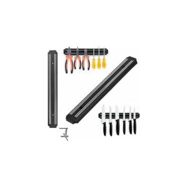 Imagem de Barra Magnética Suporte para Facas e Ferramentas, 33cm, Plástico e Aço Inox, Fixação com Parafuso, Cores Sortidas Branco e Preto